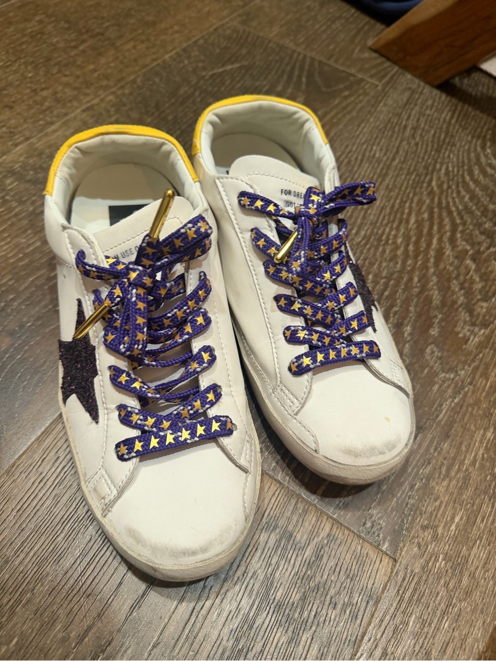 Women’s Golden Goose  White Sneakers with Purple Star Laces LSU